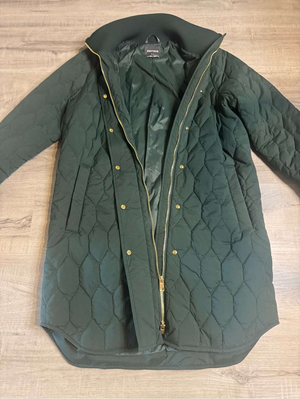 Simons Women’s Green Quilted Long Coat Jacket XS - Picture 6 of 10